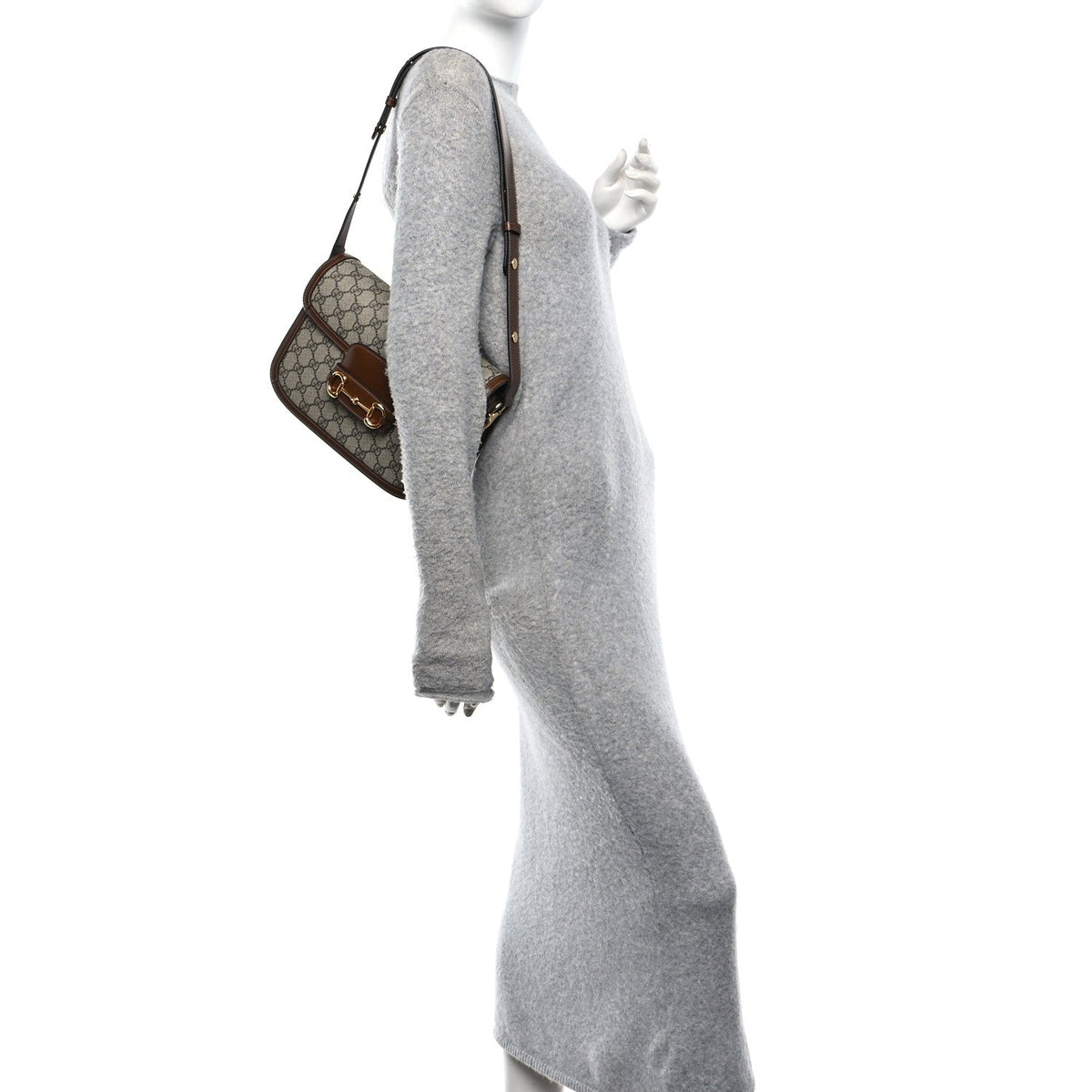 GG Supreme Monogram Horsebit 1955 Shoulder Bag Beige Brown Sugar