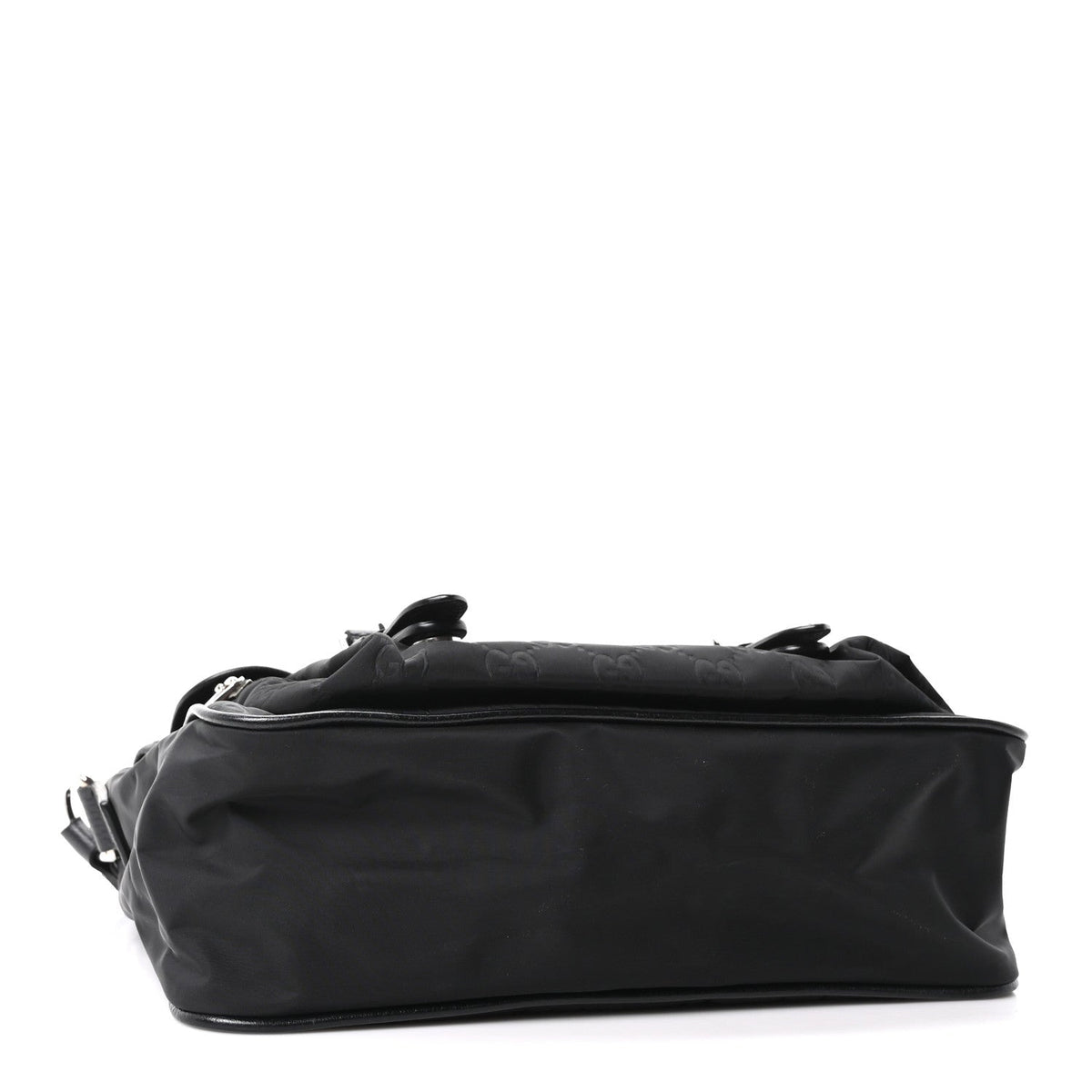 Nylon Monogram Double Buckle Flap Messenger Bag Black