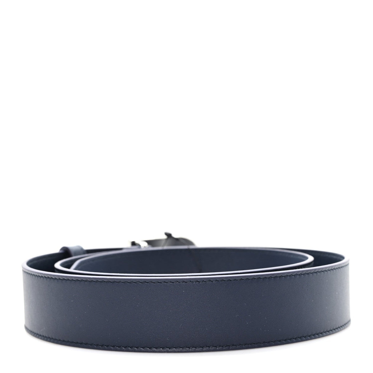 Moon Calfskin Round Plaque 35mm Belt 95 38 Navy