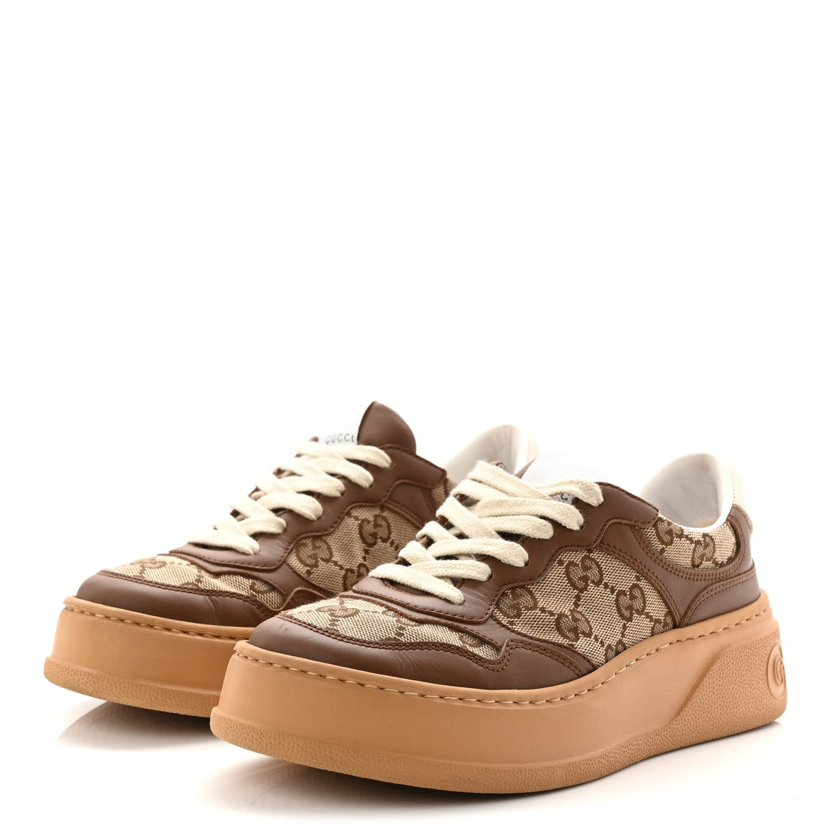 Calfskin GG Monogram Womens Platform 55mm Sneakers 35.5 Hezelnut Beige Ebony Mystic White