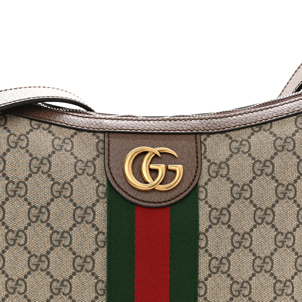 GG Supreme Monogram Web Small Ophidia Half Moon Hobo Brown