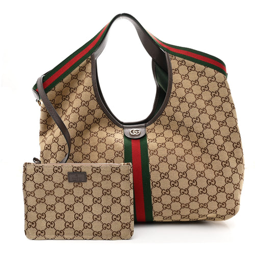 GG Monogram Web Large Giglio Tote Beige Brown