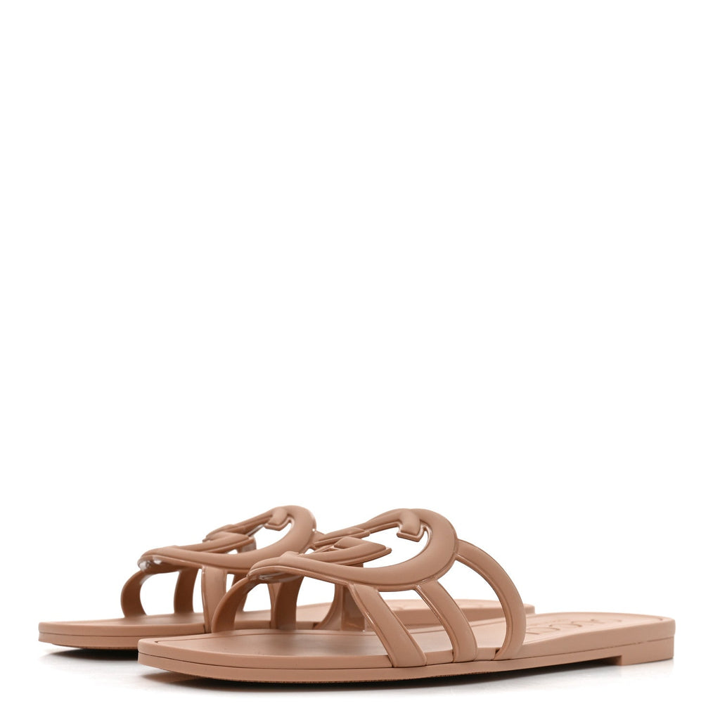 Rubber Interlocking G Womens Slide Sandals 36 Vintage Camel