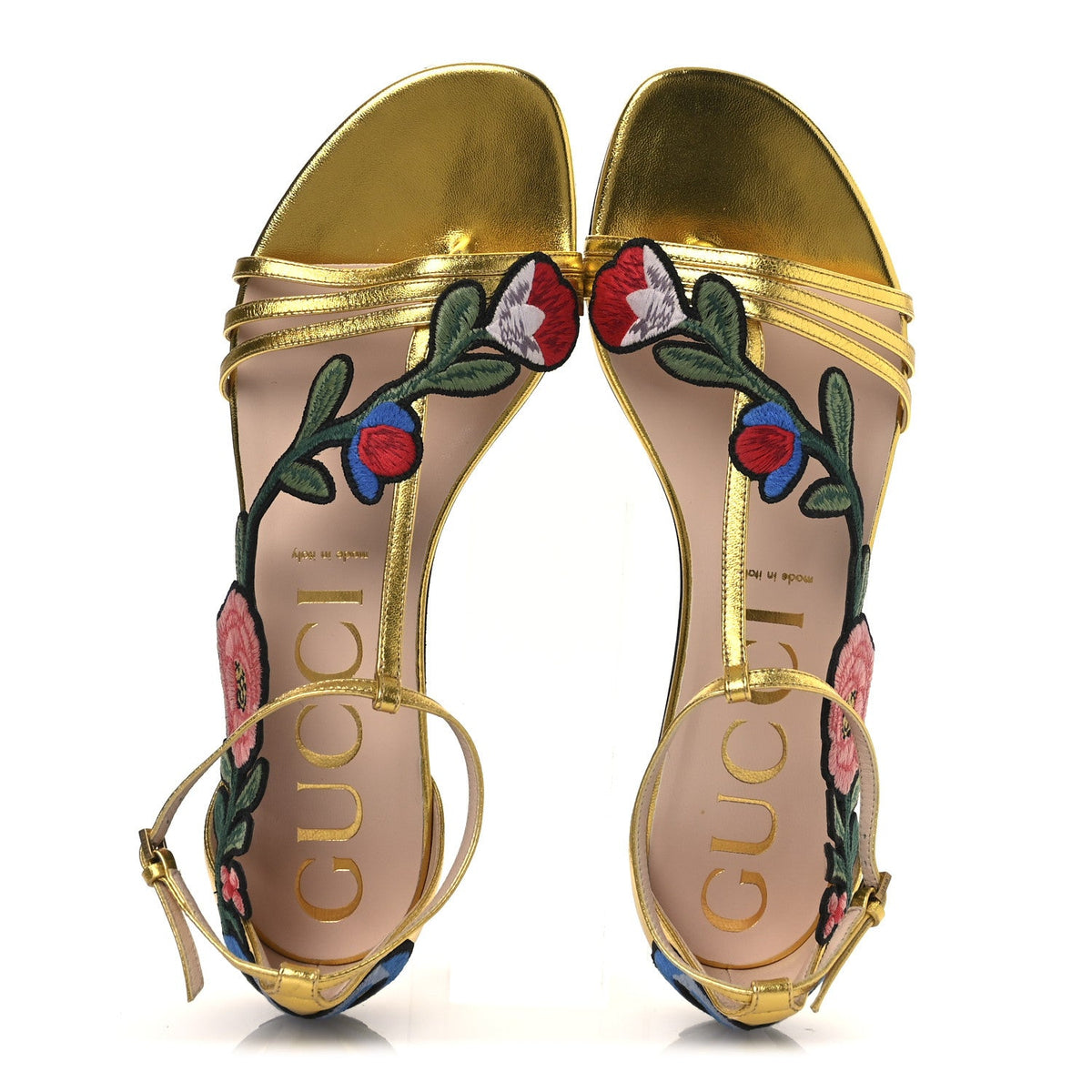 Metallic Nappa Ophelia T-Strap Flat Sandals 36 Gold