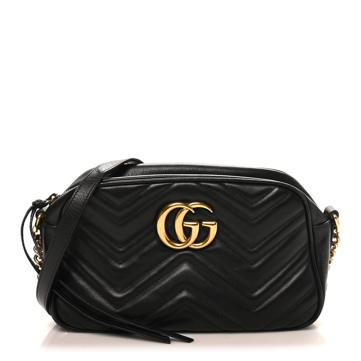 Calfskin Matelasse Small GG Marmont Chain Shoulder Bag Black