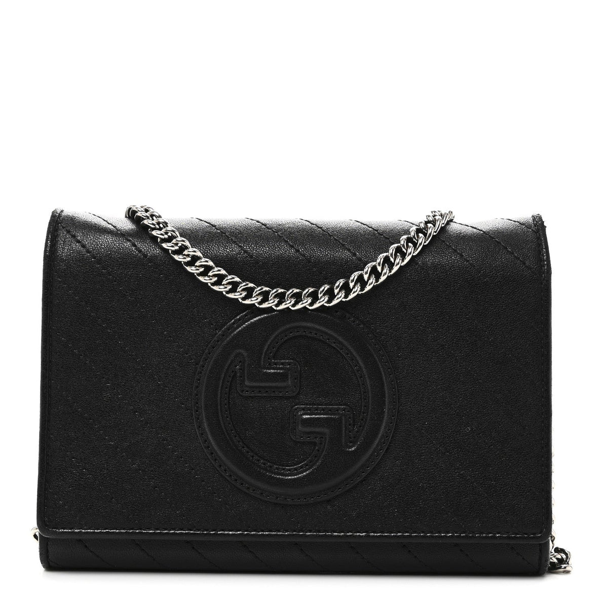 Sakai Be Green Calfskin Diagonal Stitched Blondie Wallet on Chain Black