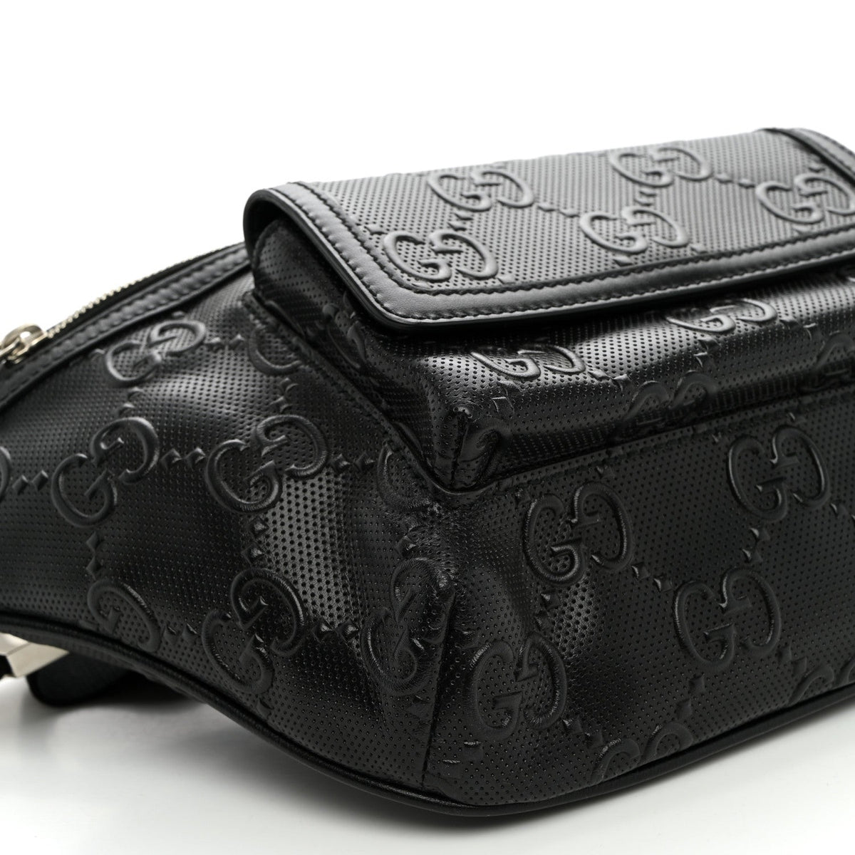 Calfskin GG Tennis Embossed Pocket Belt Bag Black