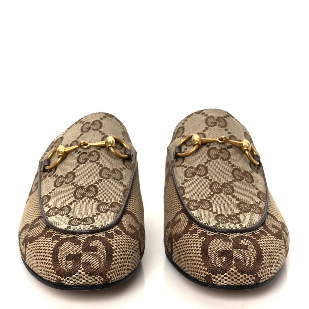 Monogram Jumbo GG Malaga Kid Womens Princetown Slippers 35 Camel Ebony New Acero Beige