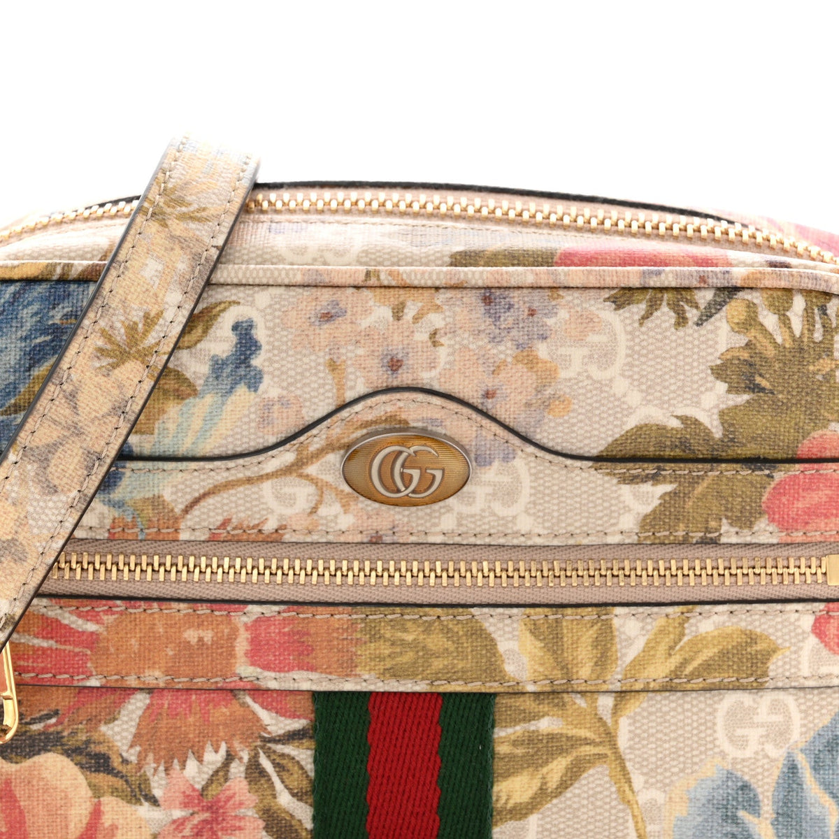GG Supreme Monogram Water Flora Web Mini Ophidia Shoulder Bag Beige White Multicolor