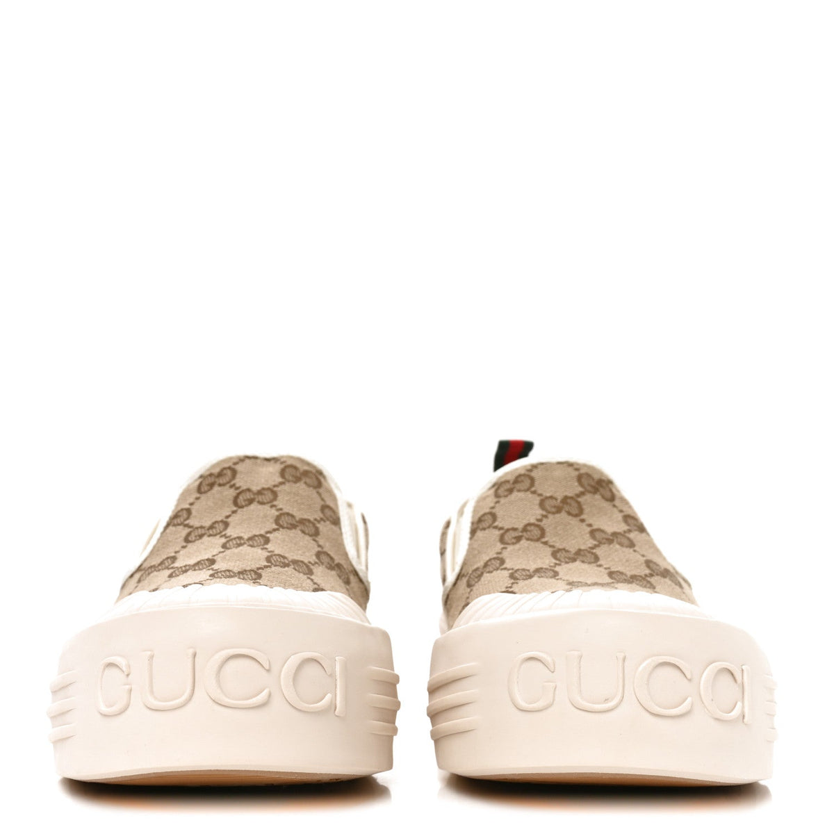 GG Monogram Womens Slip Sneakers 40 Beige Ebony Mystic White