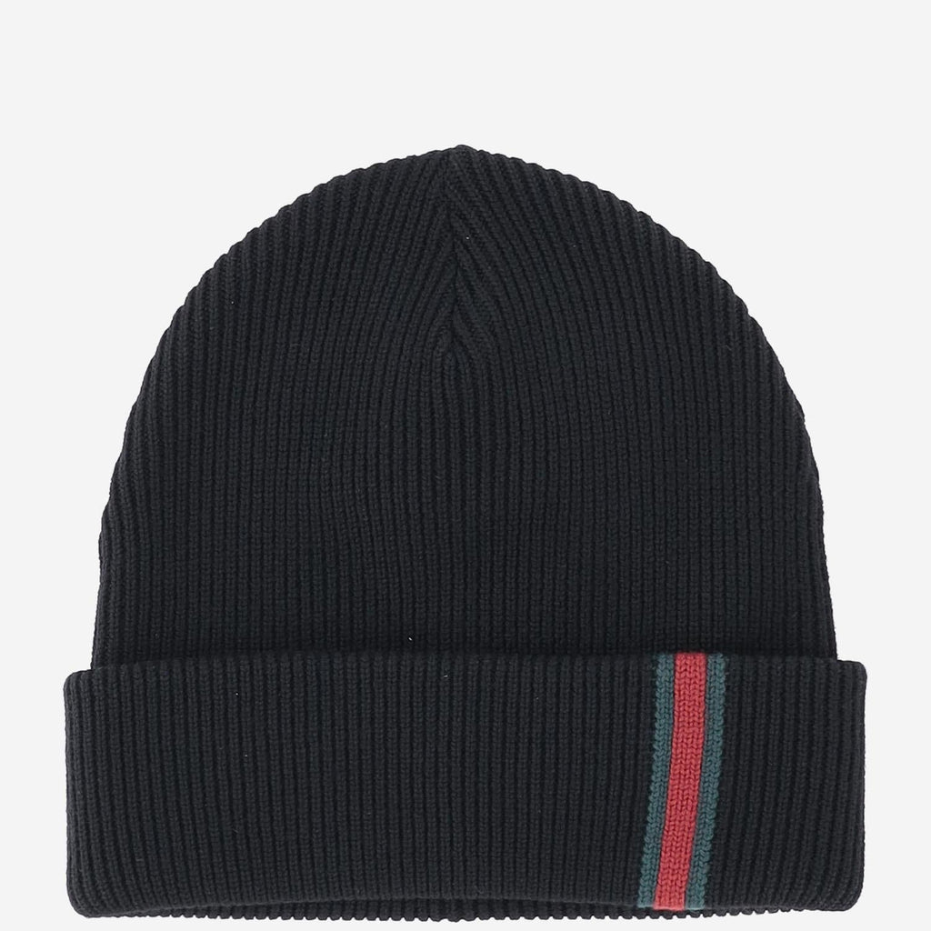 Gucci 834192 Wool Ribbed-Knit Beanie — Black