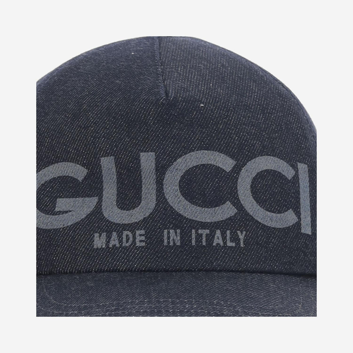 Gucci 812838 Laser-Etched Logo Denim Baseball Cap — Navy