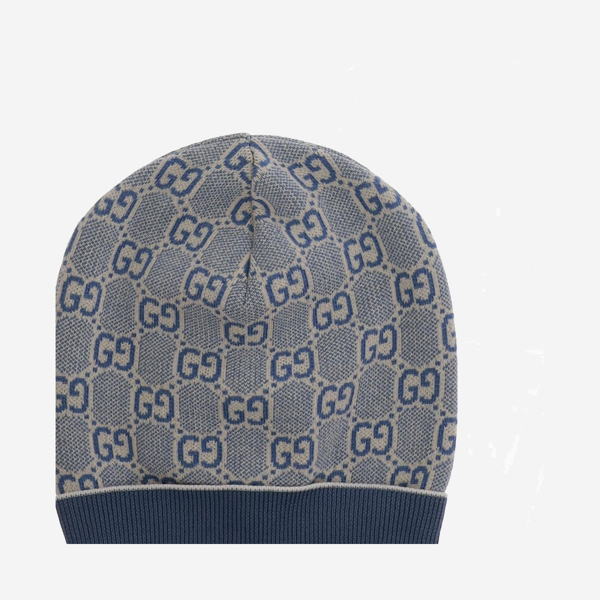 Gucci 805840 GG Jacquard Cotton Beanie — Navy
