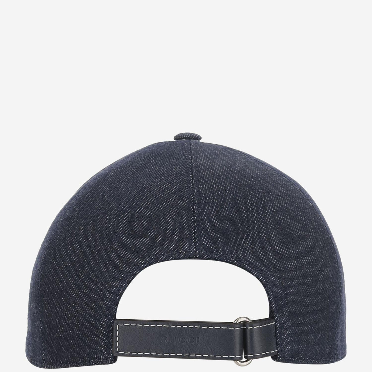 Gucci 812838 Laser-Etched Logo Denim Baseball Cap — Navy